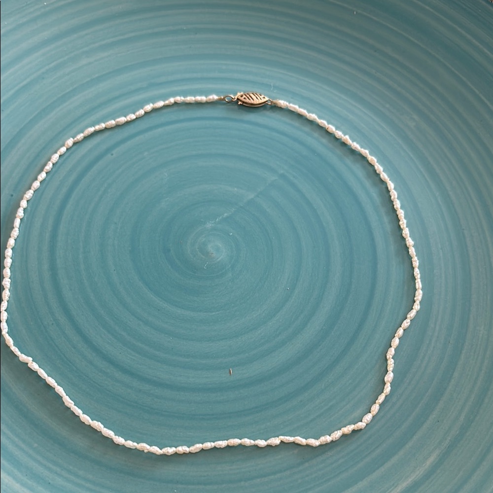 Elegant White mini Perl Necklace with 14k gold clasp